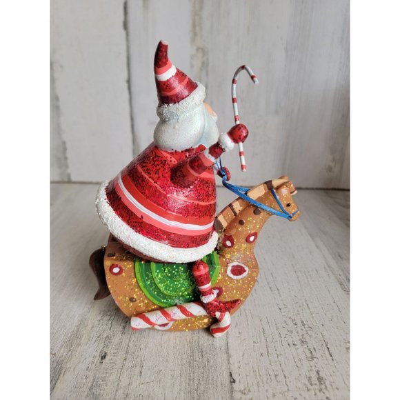 Unique glitter Santa Claus rocking horse candy cane home figure Xmas - Picture 8 of 8